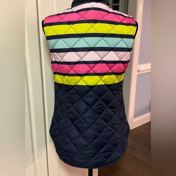 NWT Womens Navy Stripe Quilted Vest Puffer Pink Green Vest - Picture 2 of 11